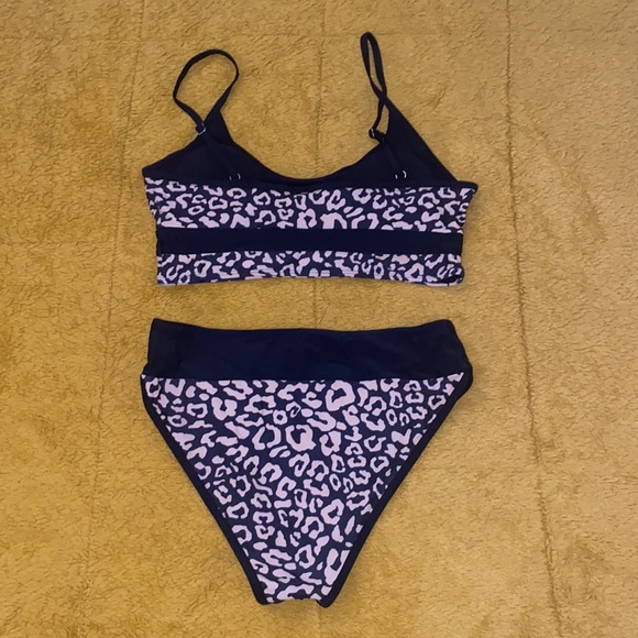 NWOT Tan and Black Leopard Two Piece High Waisted Swimsuit - Picture 2 of 2